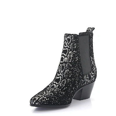 Saint Laurent Ankle Boots Calfskin Suede Glitter Black Silver In Grau
