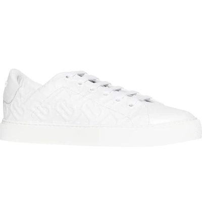 Burberry Logo-embossed Leather Sneakers In Optic White