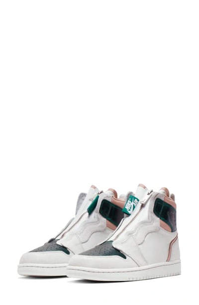 Nike Air Jordan 1 Zip High Top Sneakers In Spruce Aura/ Green/ Beige