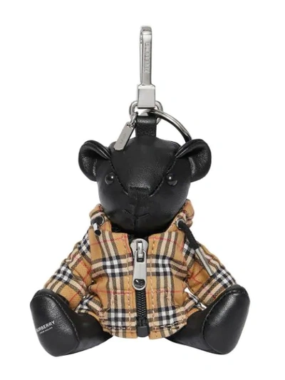 Burberry Thomas Bear Charm In Vintage Check Hooded Top In Black