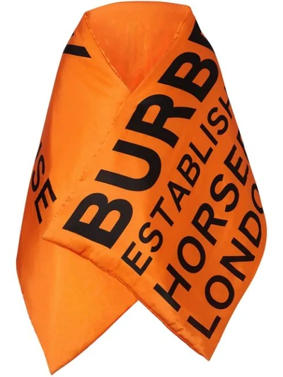 Burberry Logo Printed Silk Padded Scarf In Orange,black