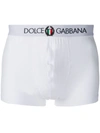 Dolce & Gabbana Two-way-stretch Jersey Regular-fit Boxers With Emblem In White
