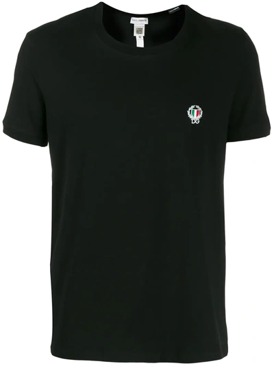 Dolce & Gabbana Tricolor Logo Stretch Cotton T-shirt In Nero