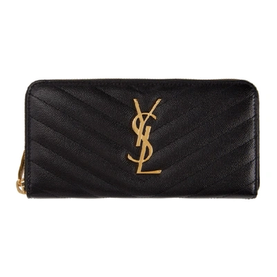 Saint Laurent Black Monogram Zipped Wallet In Nero