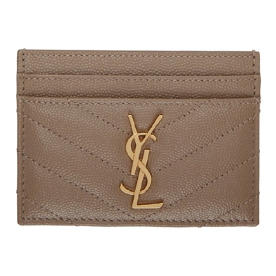 Saint Laurent Taupe Monogramme Card Holder In 1722 Taupe