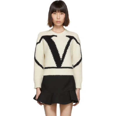 Valentino Vlogo Intarsia Alpaca Cropped Jumper In 0an Ivory B