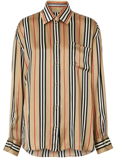 Burberry Icon Oversized Shirt In Beige,black,red