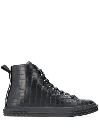 Giuseppe Zanotti Blabber Crocodile-effect Leather Hi-top Sneakers In Black