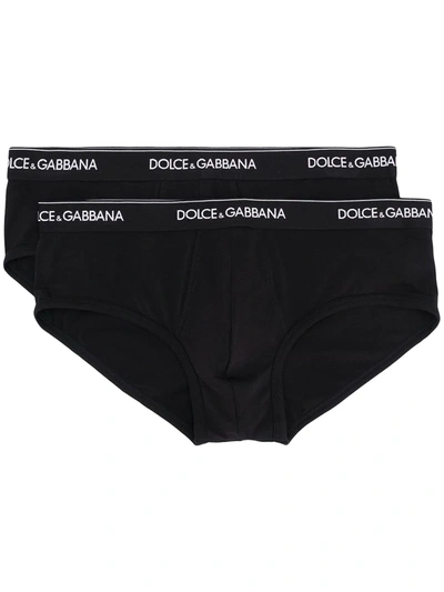 Dolce & Gabbana Set Of Two Black Cotton Briefs With Logo In Nero