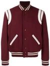 Saint Laurent Burgundy Wool Teddy Bomber Jacket In Red