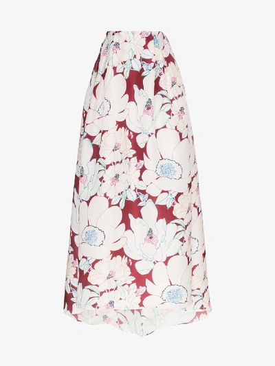 Carolina Herrera Floral-print Silk-organza Maxi Skirt In Burgundy