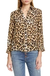 Alice And Olivia Eloise Leopard Print Silk Blouse In Spotted Leopard Multi