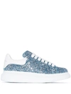Alexander Mcqueen Larry Blue Glittered Leather Sneakers In Blue