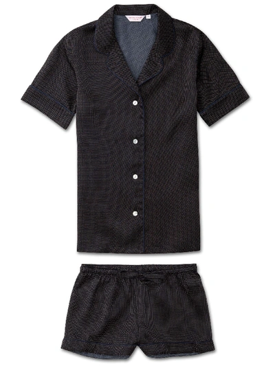 Derek Rose Women's Shortie Pyjamas Brindisi 45 Pure Silk Satin Navy In Black