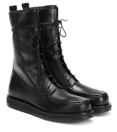 The Row Patty Leather Lace-up Combat Boots In Black