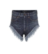 SAINT LAURENT FRINGED HIGH-RISE DENIM SHORTS,P00402514