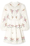 ZIMMERMANN ALLIA LACE-TRIMMED EMBROIDERED LINEN AND COTTON-BLEND MINI DRESS