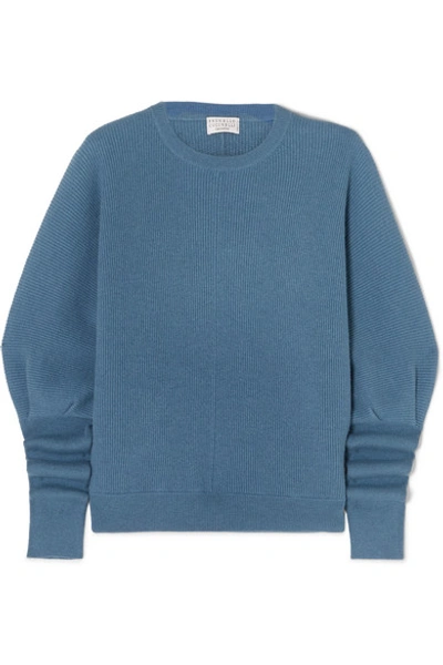 Brunello Cucinelli Ribbed Cashmere Sweater In Blue