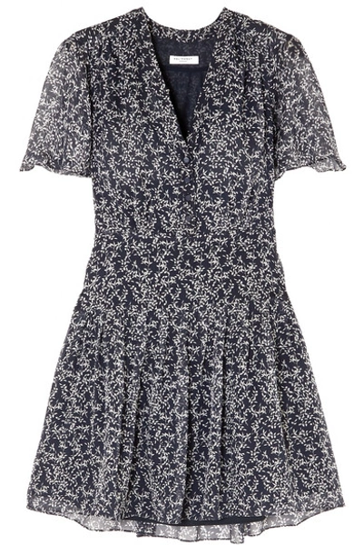 Equipment Lisle Floral-print Silk-chiffon Mini Dress In Navy