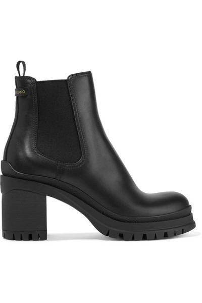 Prada 55 Leather Chelsea Boots In Black