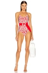 ADRIANA DEGREAS ADRIANA DEGREAS BACIO SWIMSUIT WITH STRAPS AND BELT IN NOVELTY,RED,WHITE,ADEF-WX109