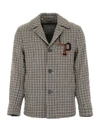LANVIN CHECK JACKET WITH LOGO PATCH,10967048