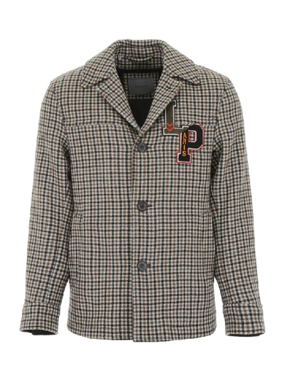 Lanvin Check Jacket With Logo Patch In Beige,brown,black