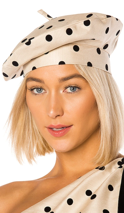 Marianna Senchina Polka Dot Beret Hat In Nude With Black Polka Dot
