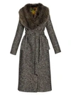 DOLCE & GABBANA Fox Fur-Collar Tweed Wrap Coat