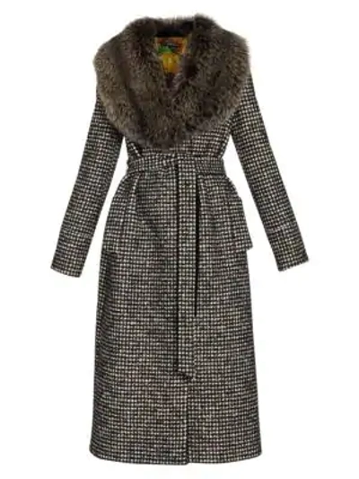 Dolce & Gabbana Houndstooth Coat With Fur Collar In Grey