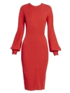 Victoria Beckham Slash Sleeve Fitted Midi Dress In Red