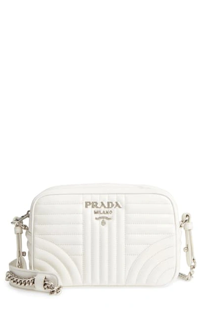 Prada Small Quilted Leather Camera Bag - White In Bianco