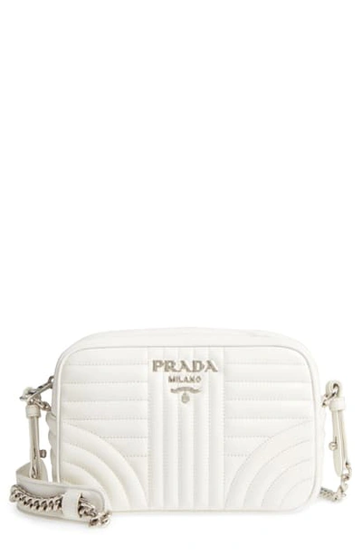 Prada Small Quilted Leather Camera Bag White In Bianco