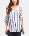 Karen Kane Cold-shoulder Tie-sleeve Top In Stripe