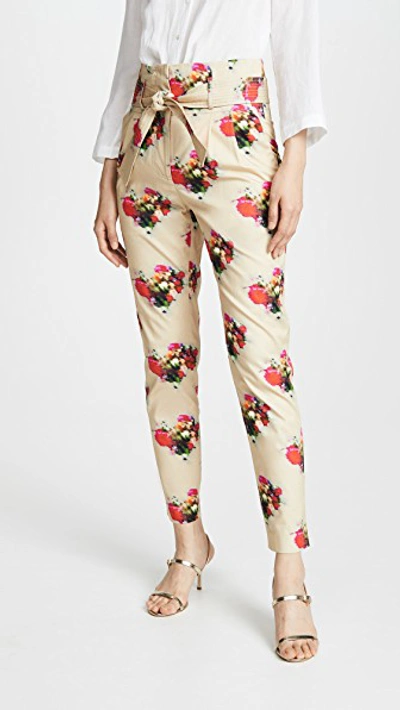 Adam Lippes Tie Waist Tapered Pants In Khaki Floral