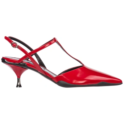 Prada Women's Leather Heel Sandals In Red