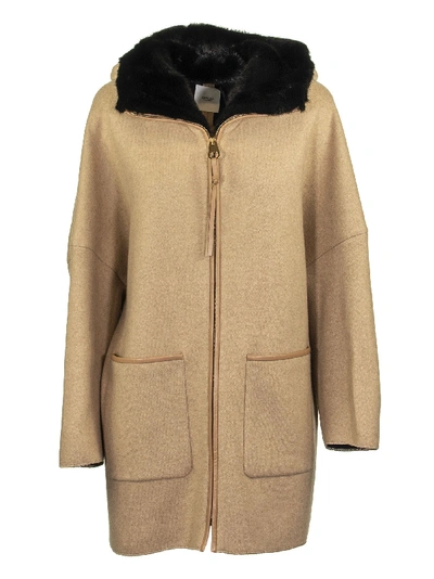 Agnona Hoodie Cape In Camel / Black