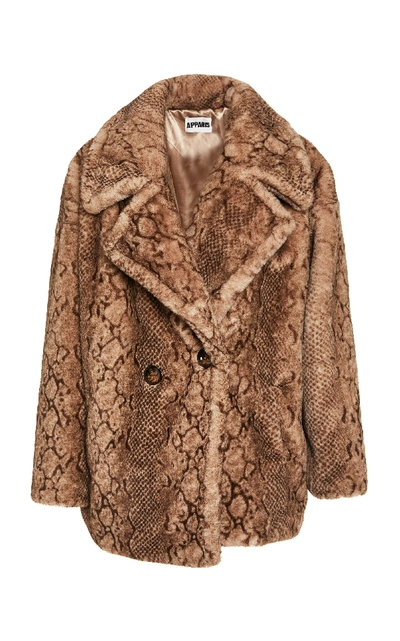 Apparis Cecile Python Mid Length Coat In Neutral