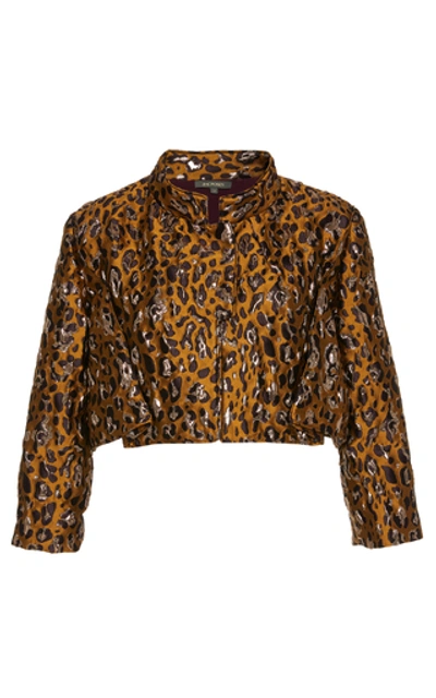 Zac Posen Leopard-print Cropped Jacquard Jacket In Animal