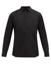 Prada Embroidered-logo Cotton-poplin Shirt In Black