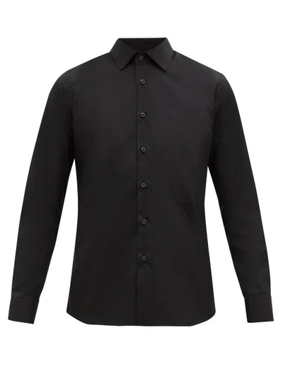 Prada Embroidered-logo Cotton-poplin Shirt In Black