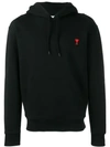 Ami Alexandre Mattiussi Hoodie Sweatshirt With Red Ami De Coeur Patch In Black