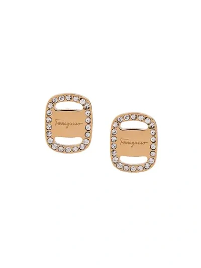 Ferragamo Gold Tone Vara Crystal Earrings