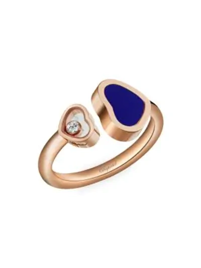 Chopard Happy Hearts 18k Rose Gold, Blue Stone Inlay & Diamond Heart Ring