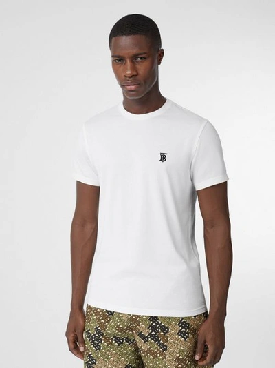 Burberry Parker Logo-embroidered Cotton-blend T-shirt In White