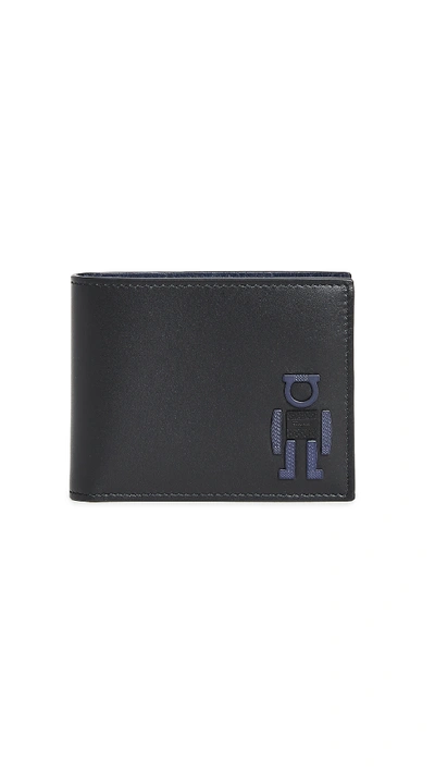 Ferragamo Gancio Robot Bi-fold Wallet In Black/blue