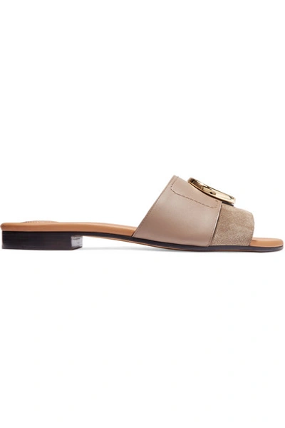 Chloé C Flat Leather Slide Sandals In Gray