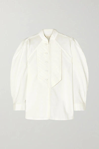 Chloé Pleated Placket Cotton Poplin Blouse In Iconic Milk