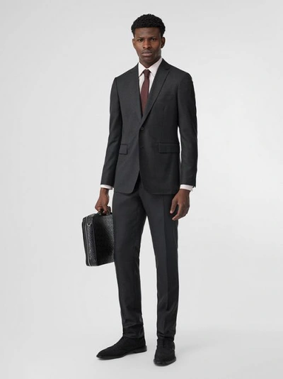 Burberry Slim Fit Wool Silk Linen Suit In Dark Grey Melange