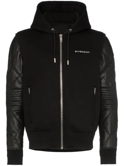 Givenchy Hooded Neoprene & Leather Biker Jacket In Black